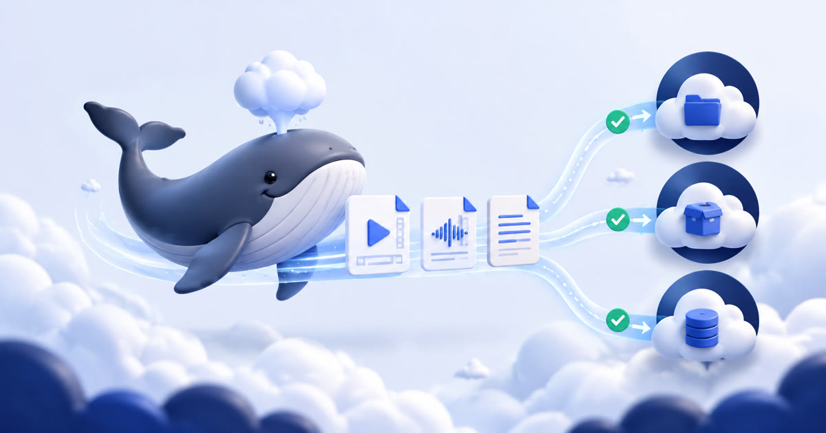Nimbus Whale moving video, audio, and transcript files to cloud storage
